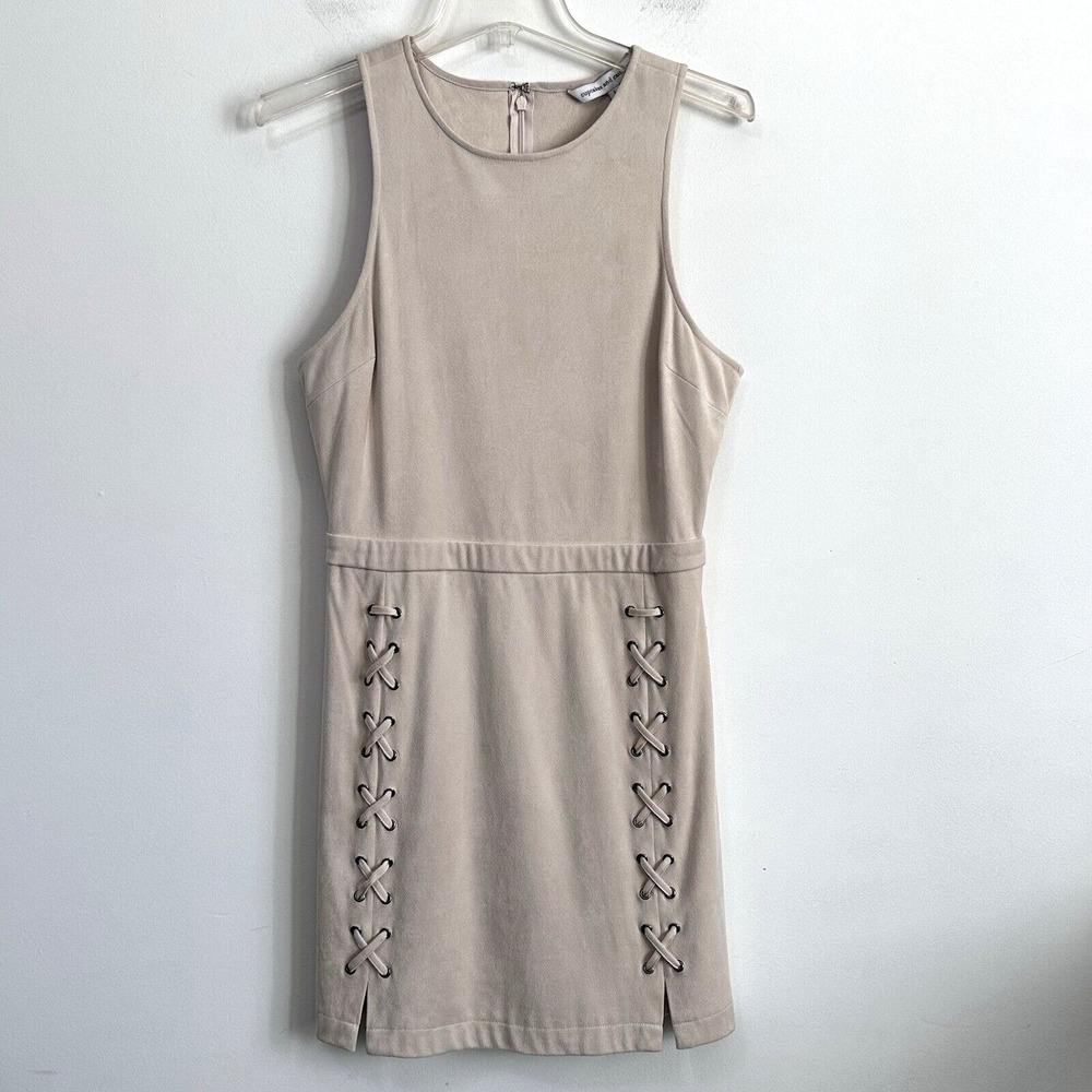 Cupcakes‎ and Cashmere Dress L Dalton Lace Up Soft Beige Faux Suede NEW FLAW